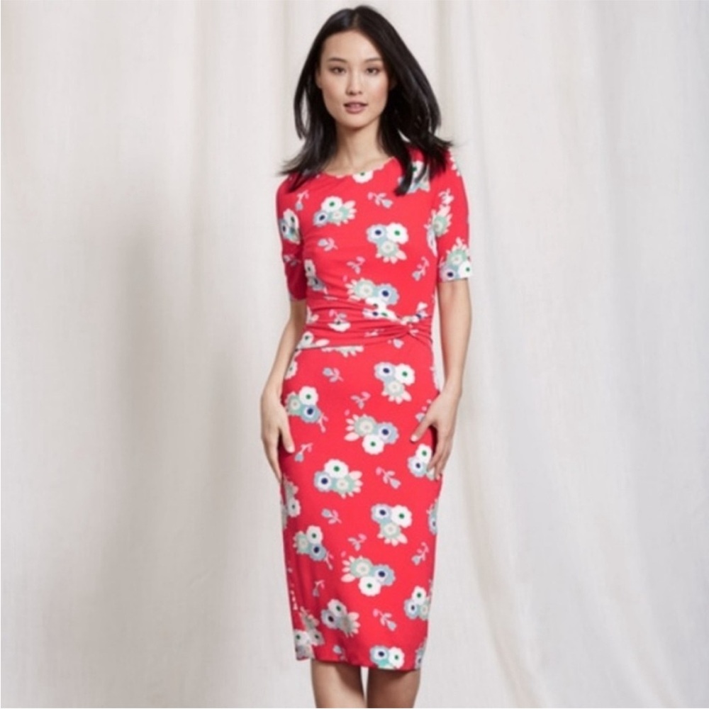 🌸 Boden Terese Jersey Belted Poppy Flattering Floral Midi Bodycon Dress US 14 L